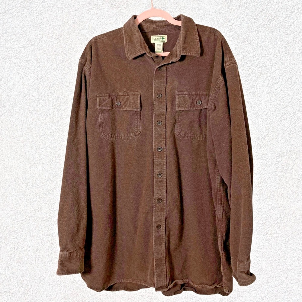 LL Bean Men XL Tall Brown Chamois Cloth Shirt Brushed Cotton Heavyweight Flannel